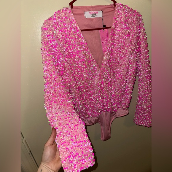 NWT! Pink Fully Rhinestone Body Suit - Picture 5 of 5